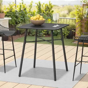 C-Hopetree 41" Counter Height Bar Table, Square Metal Pub Bistro Cocktail Table for Indoor Outdoor Use, Black
