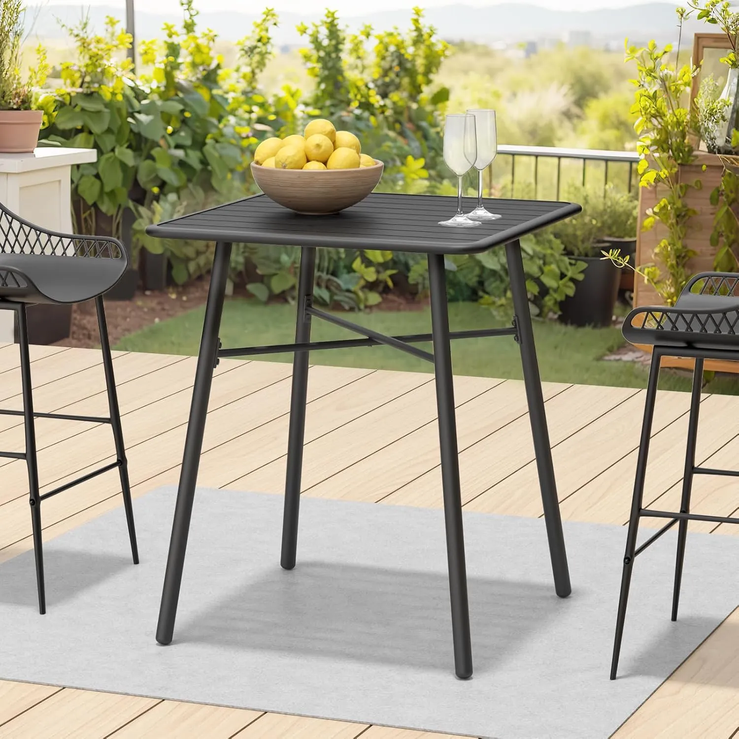 C-Hopetree 41" Counter Height Bar Table, Square Metal Pub Bistro Cocktail Table for Indoor Outdoor Use, Black