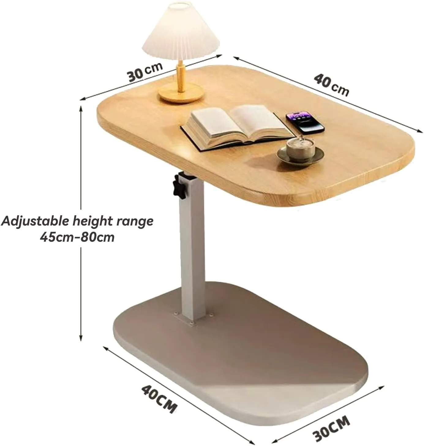 C Shaped End Table, Adjustable Height TV Tray, Swivel Couch Side Table That Slides Under (Walnut)