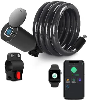 Cable Lock Keyless Waterproof Bicycle Lock eLinkSmart: 150cm Long Steel Cable Lock for Bike Scooter Motorcycle Door Fence Gate - Fingerprint Unlock Phone App Remote Authorized Support iOS Watch