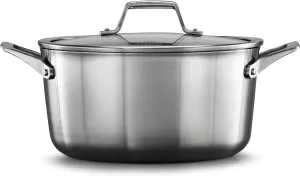 Calphalon Premier Stainless Steel 6-Quart Stock Pot with Lid, 3-Layer Metal Construction, Even Heating, Oven & Dishwasher Safe