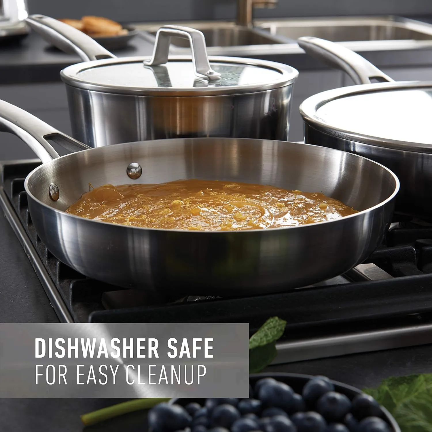 Calphalon Premier Stainless Steel 6-Quart Stock Pot with Lid, 3-Layer Metal Construction, Even Heating, Oven & Dishwasher Safe