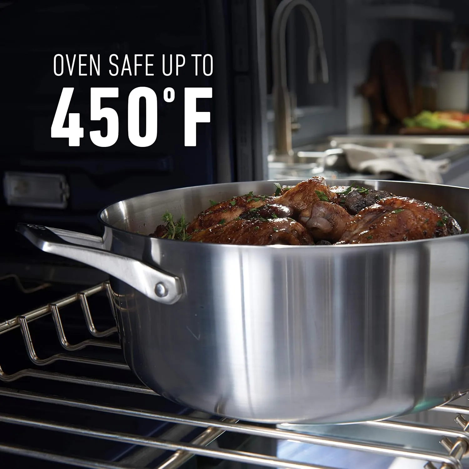 Calphalon Premier Stainless Steel 6-Quart Stock Pot with Lid, 3-Layer Metal Construction, Even Heating, Oven & Dishwasher Safe
