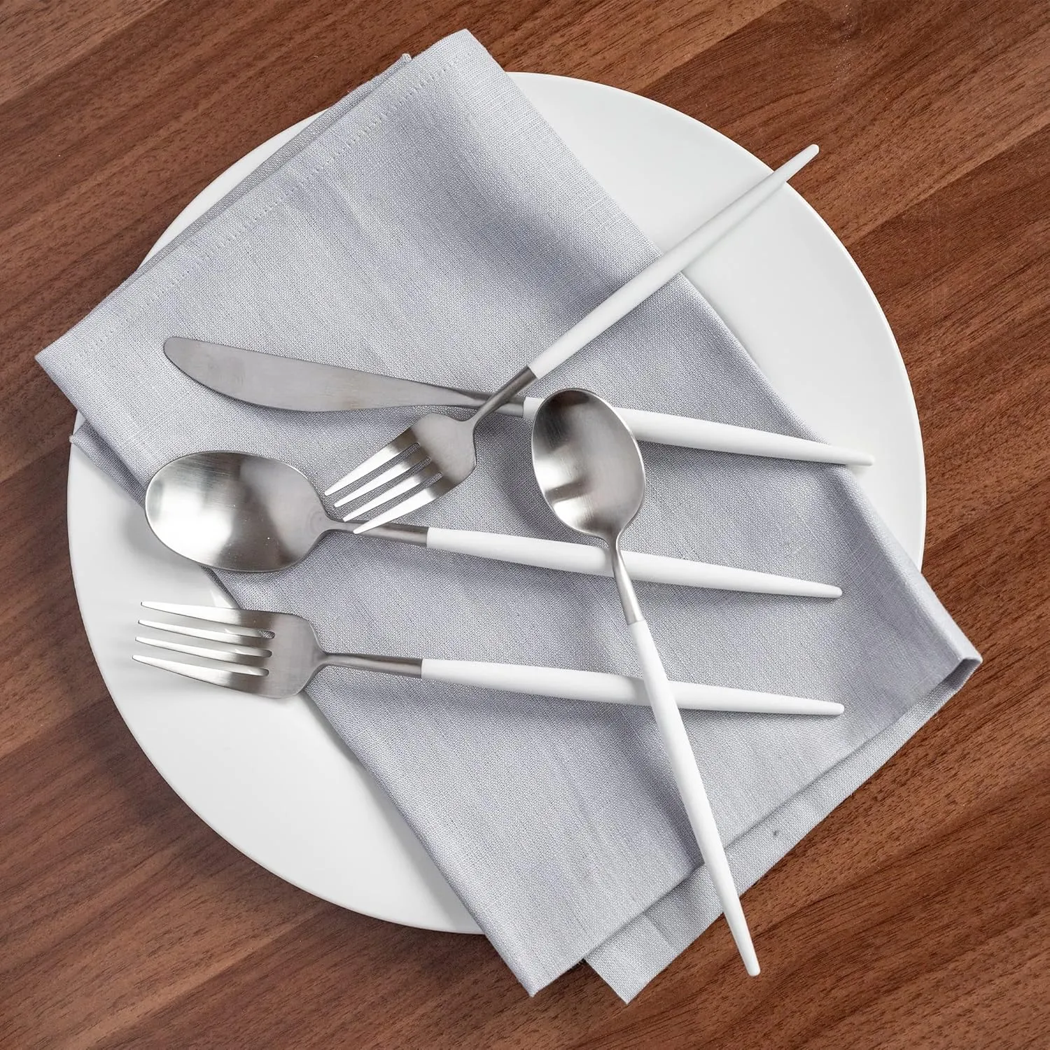 Cambridge 306420Ckp12Ds Mazzy White-Handle 20-Piece Flatware Set