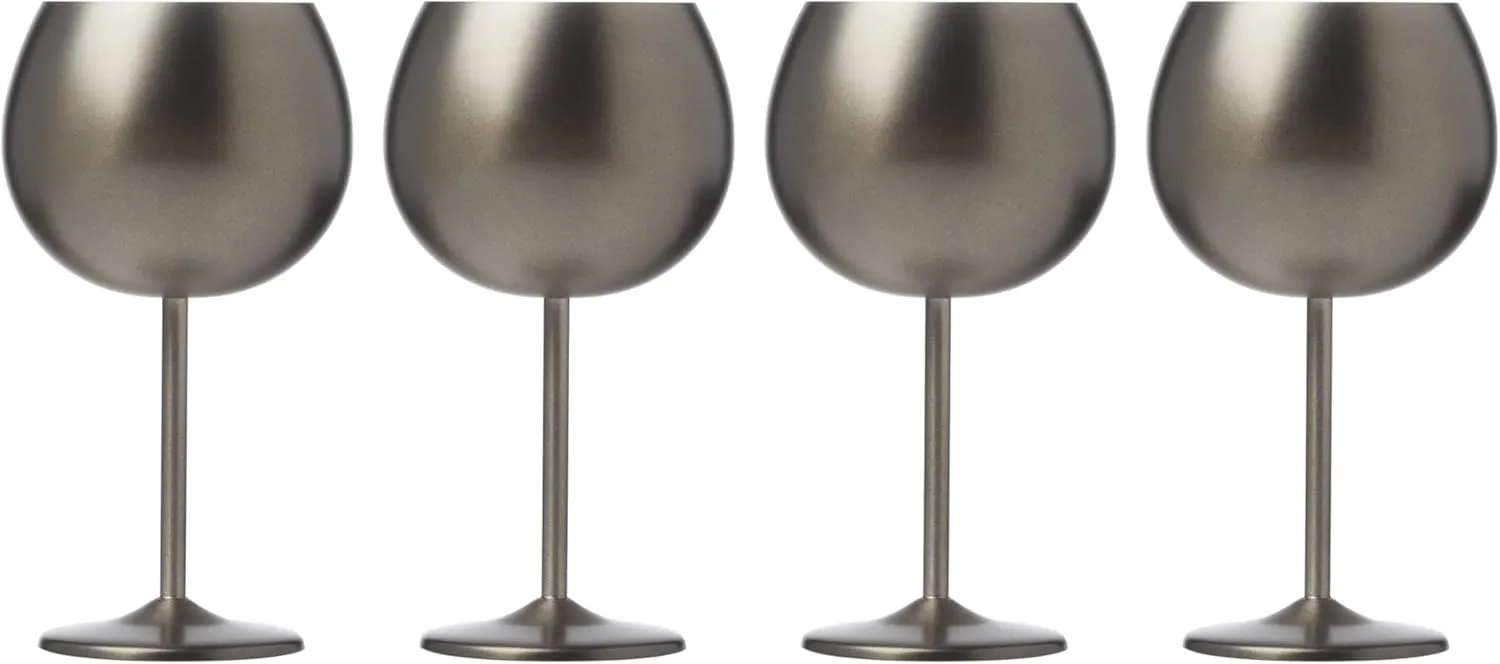 Cambridge Silversmiths 4 Piece Set of 12 oz Brushed Black Balloon-Shaped Single Wall Wine Glasses