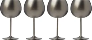 Cambridge Silversmiths 4 Piece Set of 12 oz Brushed Black Balloon-Shaped Single Wall Wine Glasses