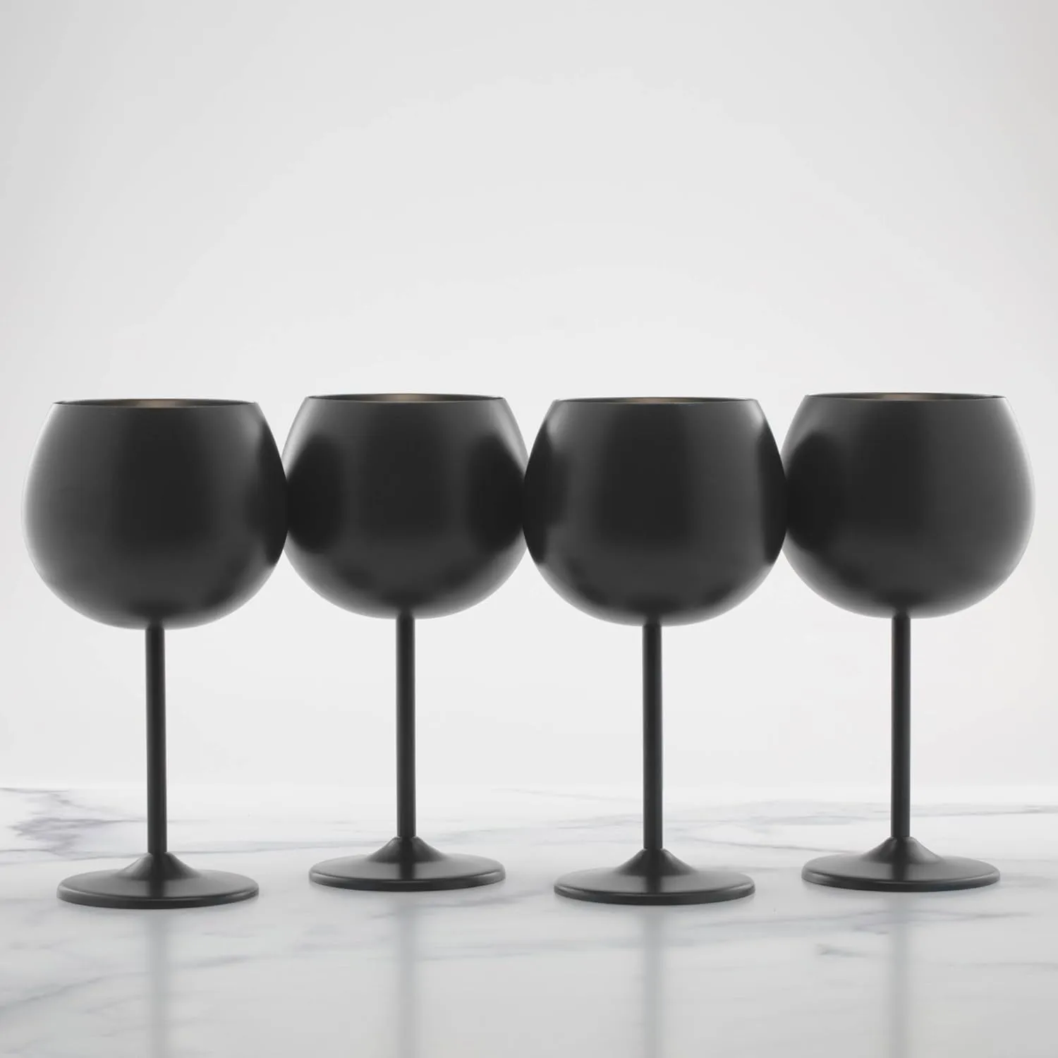 Cambridge Silversmiths 4 Piece Set of 12 oz Brushed Black Balloon-Shaped Single Wall Wine Glasses