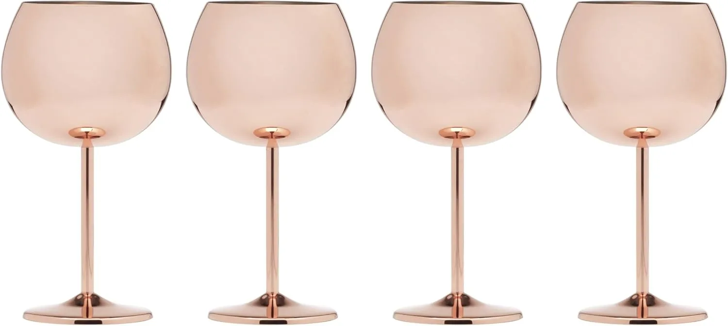 Cambridge Silversmiths 4 Piece Set of 12 oz Copper Balloon-Shaped Single Wall Wine Glasses