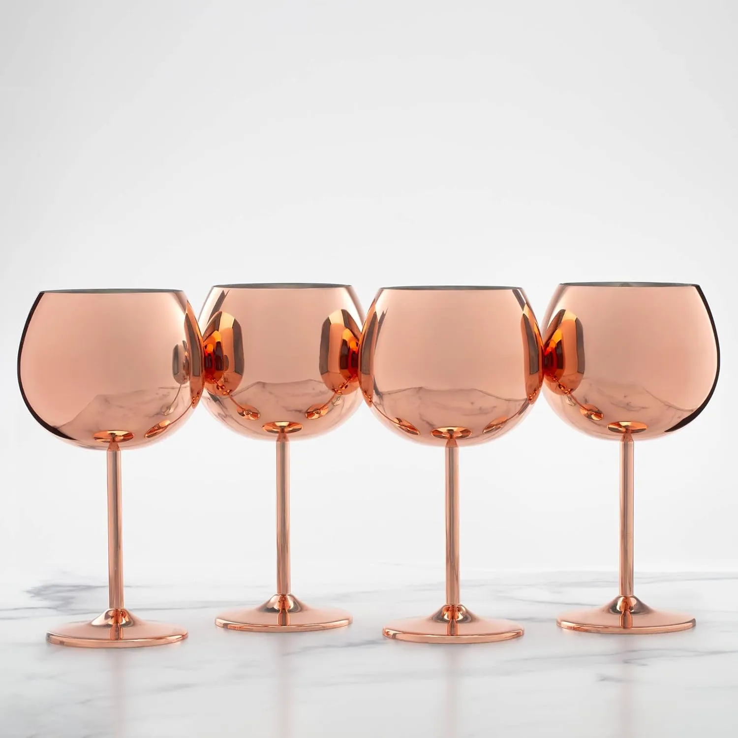Cambridge Silversmiths 4 Piece Set of 12 oz Copper Balloon-Shaped Single Wall Wine Glasses