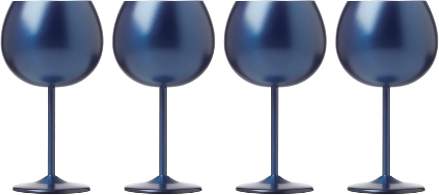 Cambridge Silversmiths 4 Piece Set of 12 oz Navy Balloon-Shaped Single Wall Wine Glasses