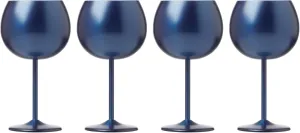 Cambridge Silversmiths 4 Piece Set of 12 oz Navy Balloon-Shaped Single Wall Wine Glasses