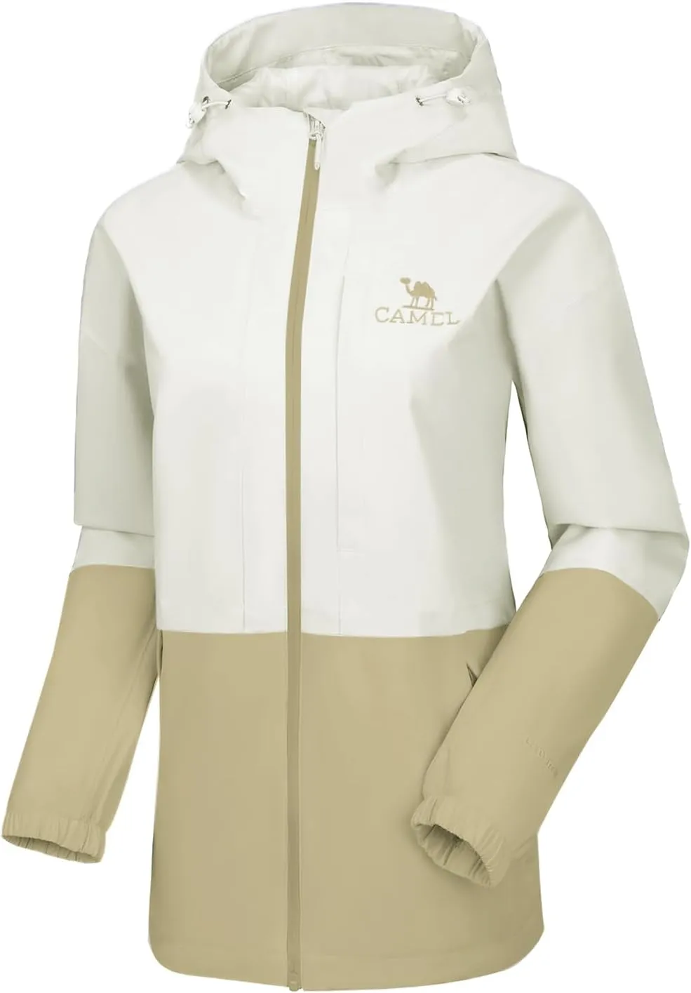 CAMEL Women's Waterproof Rain Jacket Lightweight Raincoat Hooded Softshell Windbreaker for Hiking Travel Outdoor