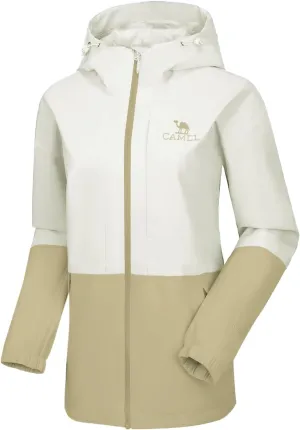 CAMEL Women's Waterproof Rain Jacket Lightweight Raincoat Hooded Softshell Windbreaker for Hiking Travel Outdoor