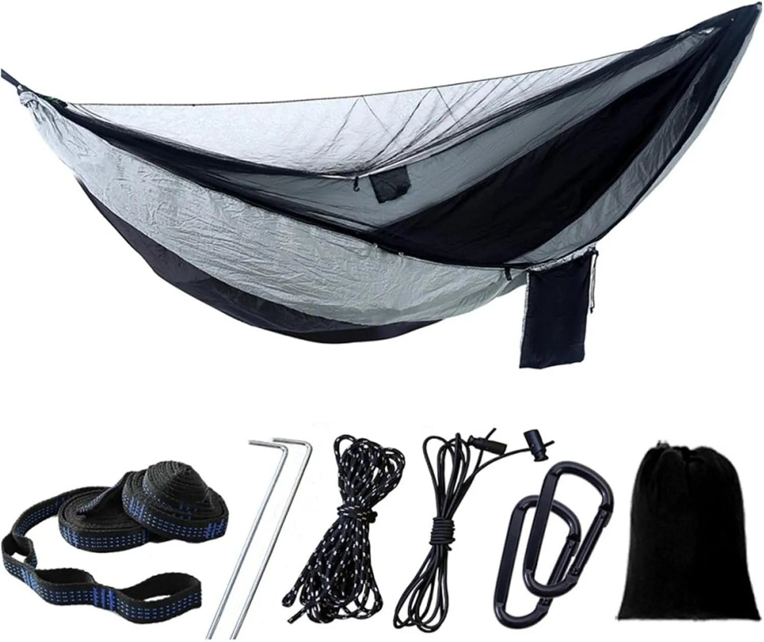 Camp Camping Hammock with Mosquito Net Portable Parachute 6 Strap Double Travel Hammock,Outdoor Backpacking Hammock Swing Chair Strong, Army Green