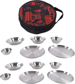 Camping Complete Messware Kit,12-Piece Stainless Steel Camping Dinnerware Set,Complete Mess Kit with Storage Bag, Ideal for Outdoor Camping, Hiking, Family Picnics, and Travel