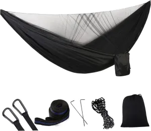 Camping Hammock 114x55 Inch Double Hammock Tent with Anti-Sting Mesh & Side Pocket Portable Nylon Hanging Bed with Set-Up Accessories & Storage Bag, Black Camping