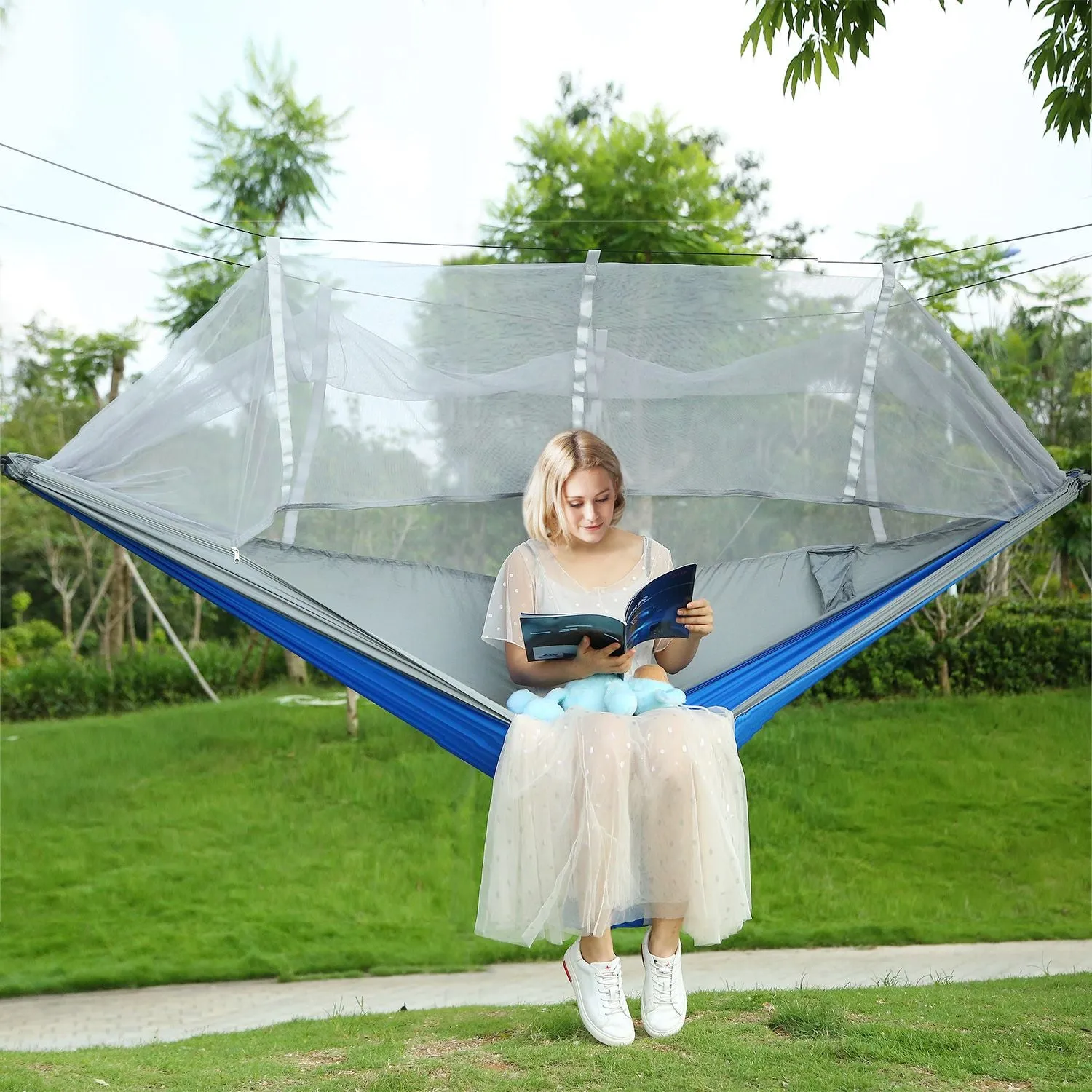 Camping Hammock Expedited delivery Outdoor Nylon Net Hommock 600lbs Mosquito Hiking Secure with Hanging 2 Load Persons Bed Portable Swing