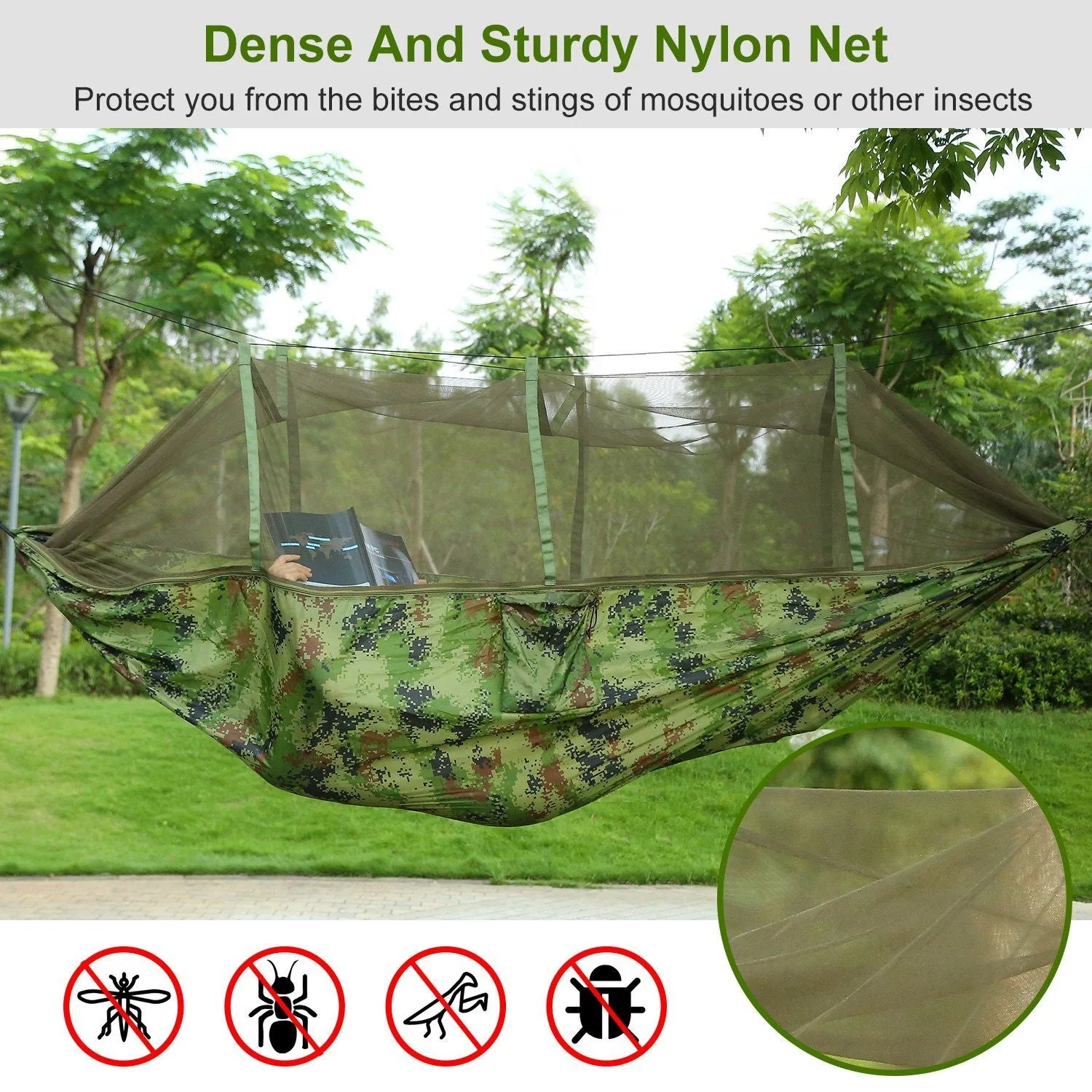 Camping Hammock Expedited delivery Outdoor Nylon Net Hommock 600lbs Mosquito Hiking Secure with Hanging 2 Load Persons Bed Portable Swing