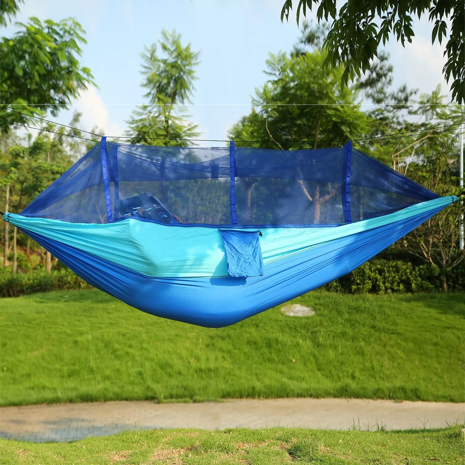 Camping Hammock Expedited delivery Outdoor Nylon Net Hommock 600lbs Mosquito Hiking Secure with Hanging 2 Load Persons Bed Portable Swing