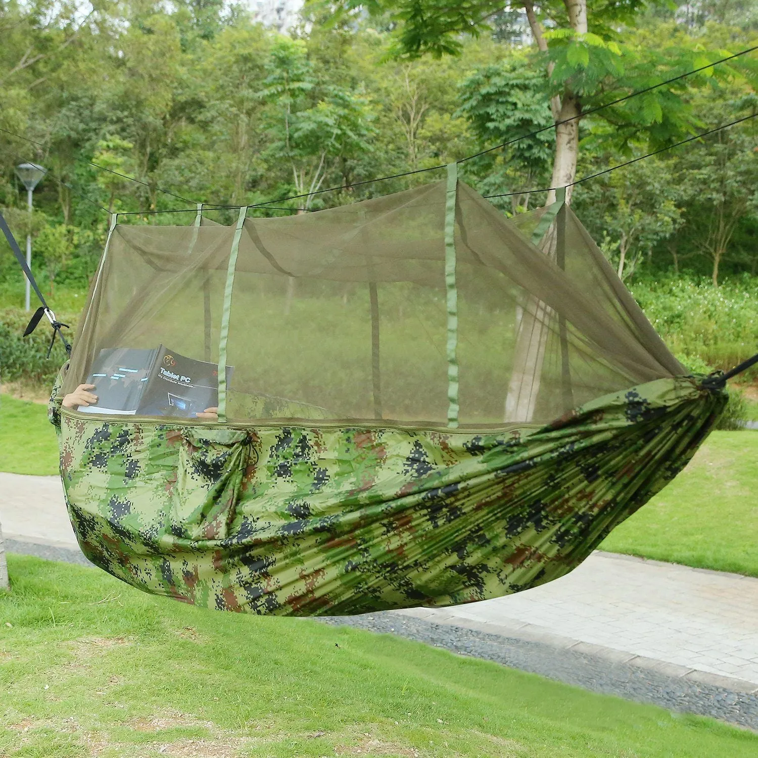 Camping Hammock Expedited delivery Outdoor Nylon Net Hommock 600lbs Mosquito Hiking Secure with Hanging 2 Load Persons Bed Portable Swing