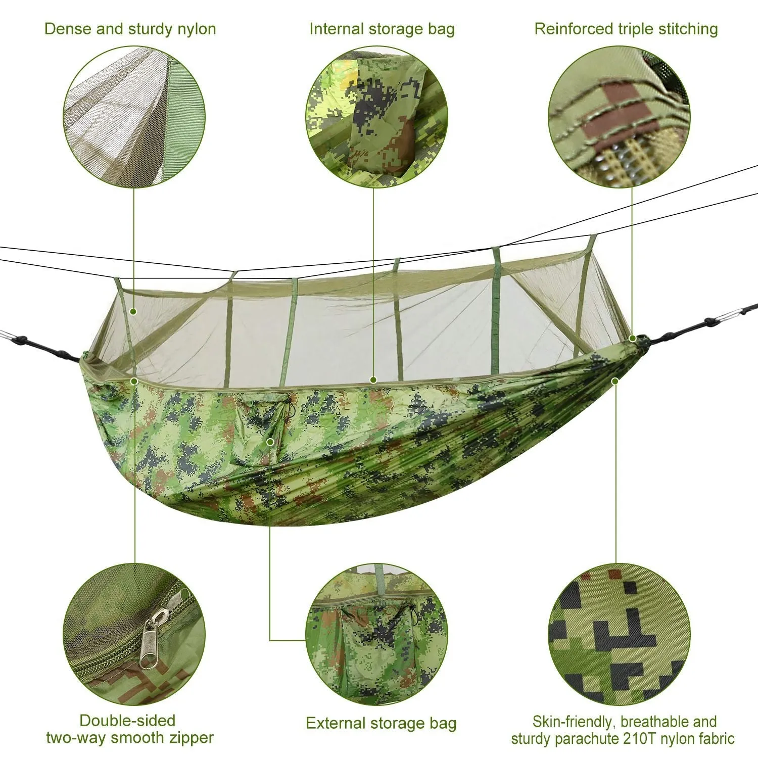 Camping Hammock Expedited delivery Outdoor Nylon Net Hommock 600lbs Mosquito Hiking Secure with Hanging 2 Load Persons Bed Portable Swing