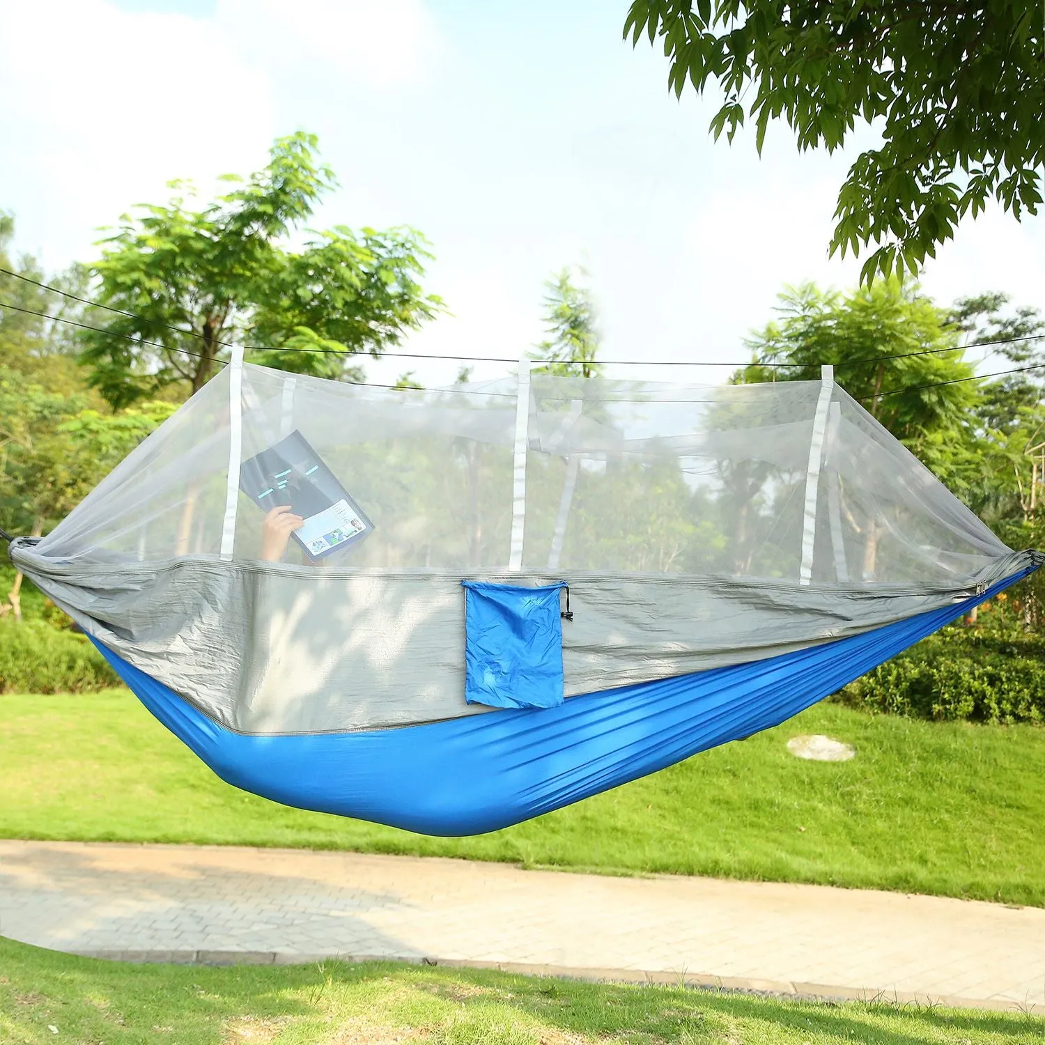 Camping Hammock Expedited delivery Outdoor Nylon Net Hommock 600lbs Mosquito Hiking Secure with Hanging 2 Load Persons Bed Portable Swing