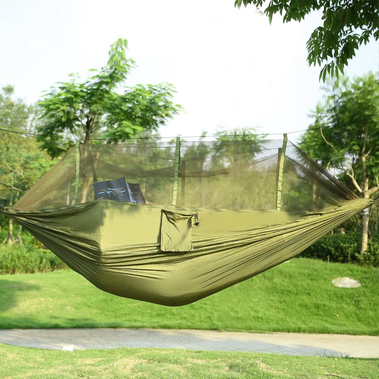 Camping Hammock Expedited delivery Outdoor Nylon Net Hommock 600lbs Mosquito Hiking Secure with Hanging 2 Load Persons Bed Portable Swing