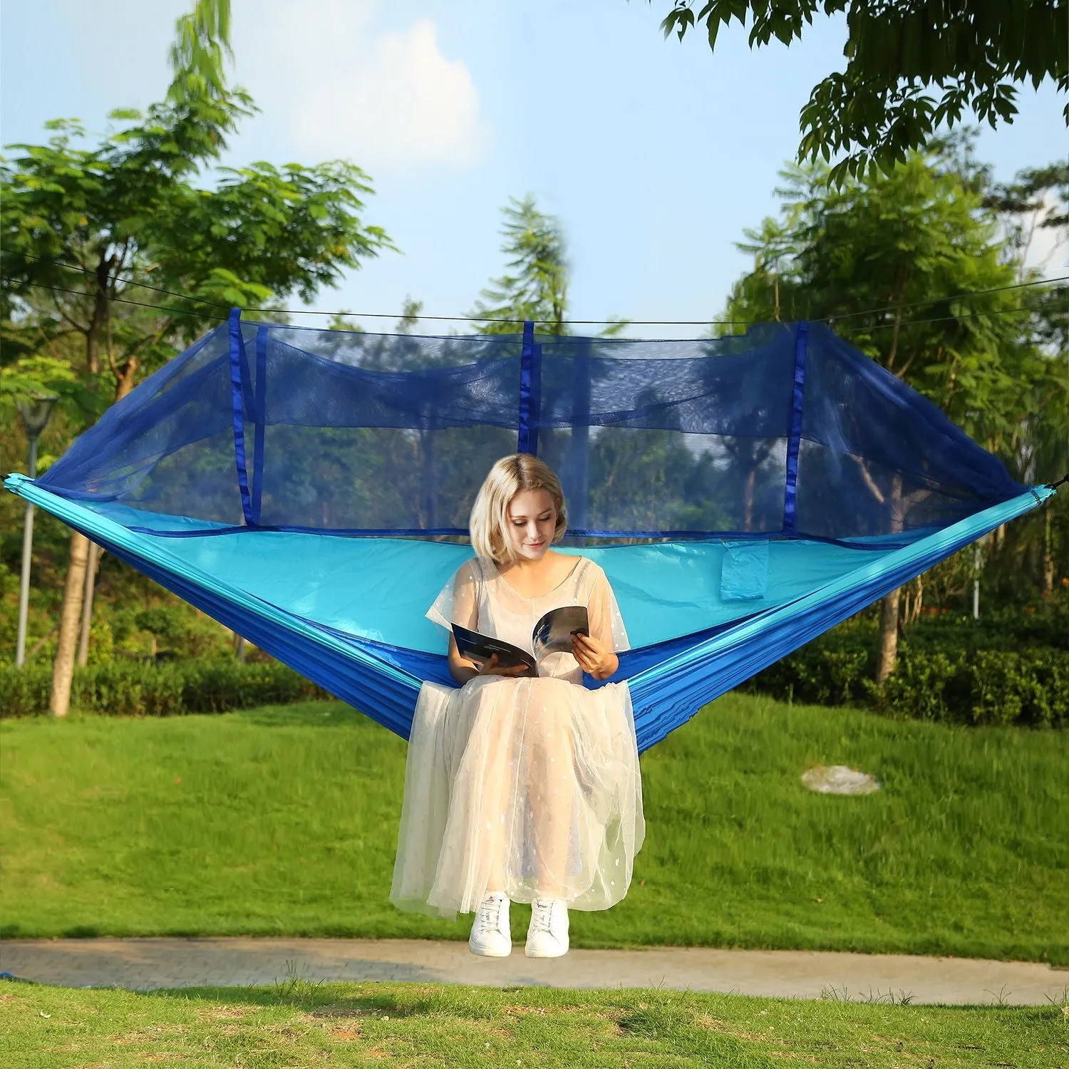 Camping Hammock Expedited delivery Outdoor Nylon Net Hommock 600lbs Mosquito Hiking Secure with Hanging 2 Load Persons Bed Portable Swing