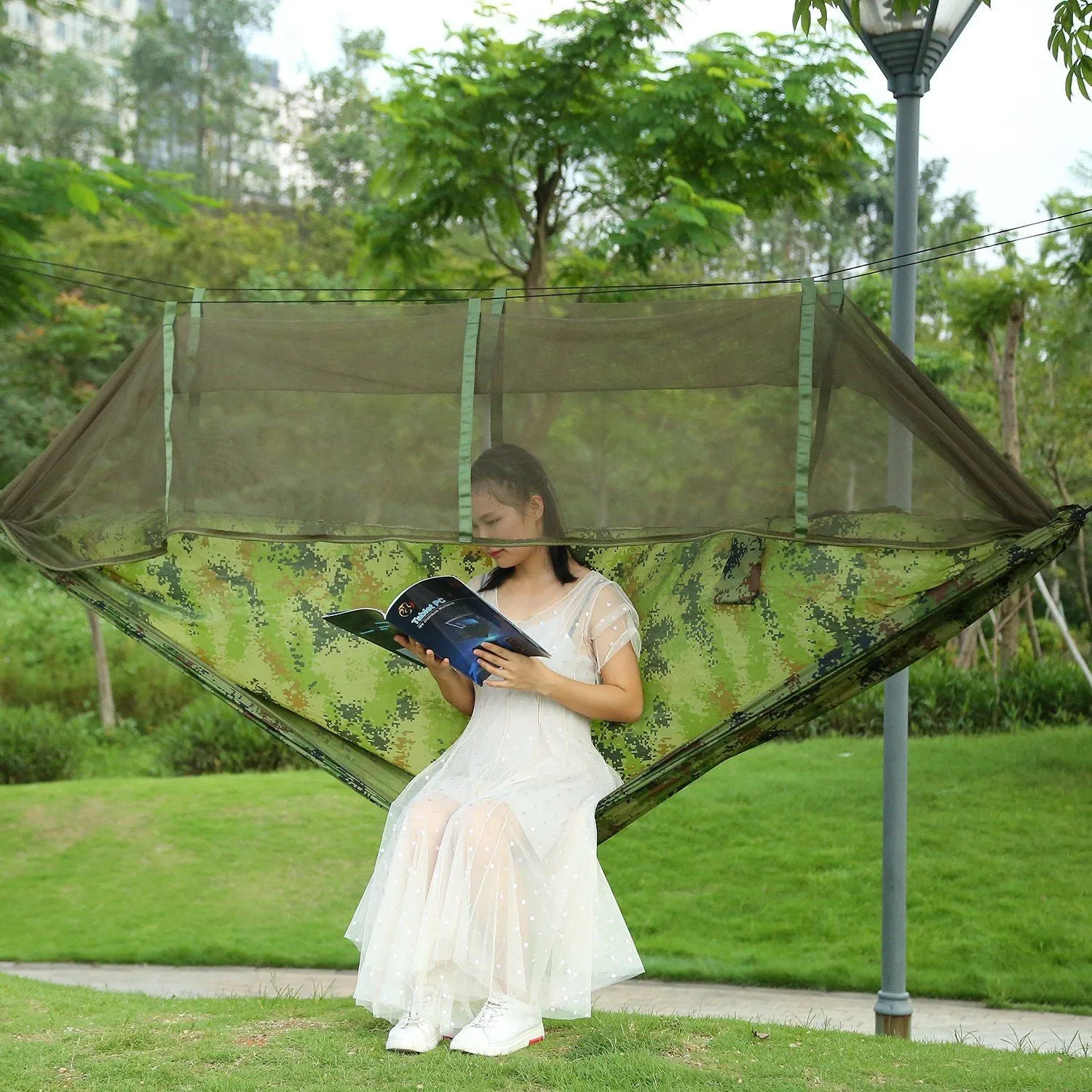 Camping Hammock Expedited delivery Outdoor Nylon Net Hommock 600lbs Mosquito Hiking Secure with Hanging 2 Load Persons Bed Portable Swing