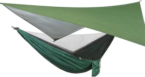 Camping Hammock for Adults, 9.5x4.6ft Portable Hammocks with Mesh Net and 10x10ft Canopy, Travel Heavy Duty Hammock for Outdoor(Army Green)