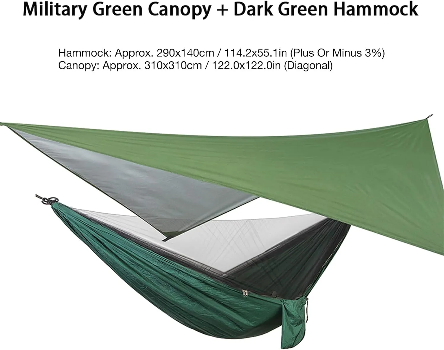 Camping Hammock for Adults, 9.5x4.6ft Portable Hammocks with Mesh Net and 10x10ft Canopy, Travel Heavy Duty Hammock for Outdoor(Army Green)