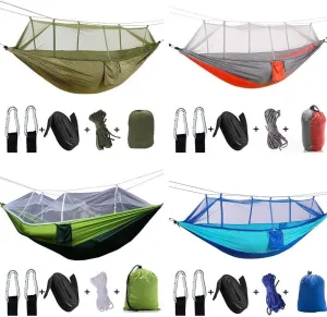 Camping Hammock Tent Mosquito Net 1-2 People Portable Outdoor Camping Hammock Portable Mosquito Net(Blue-White)