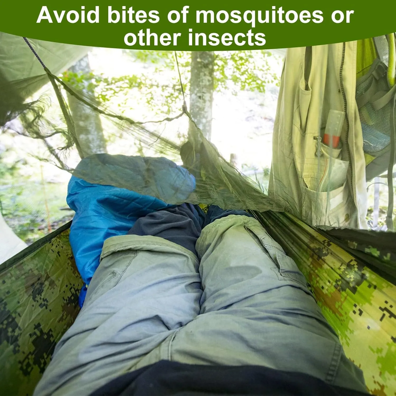 Camping Hammock with Mosquito Net f 2 Persons Hammock or Bed Outdoor 600Lbs Load Hiking Camping Hammock& Hanging Kit Portable Nylon Swing Hanging Bed, Patio, Camping and Travel/Blue