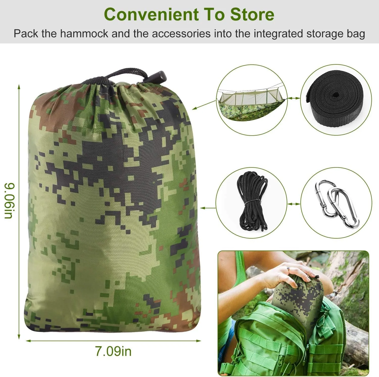 Camping Hammock with Mosquito Net f 2 Persons Hammock or Bed Outdoor 600Lbs Load Hiking Camping Hammock& Hanging Kit Portable Nylon Swing Hanging Bed, Patio, Camping and Travel/Blue