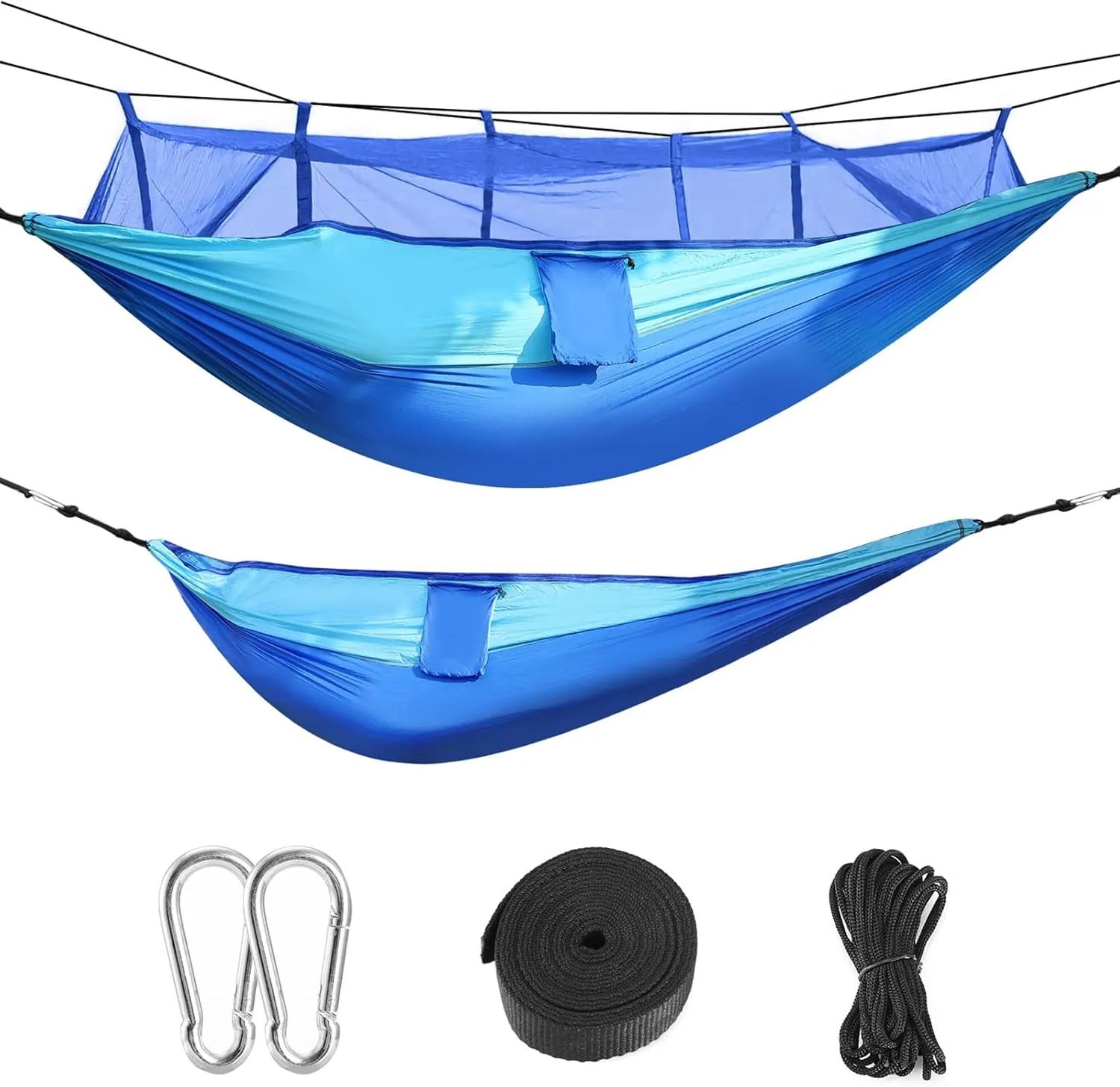 Camping Hammock with Mosquito Net f 2 Persons Hammock or Bed Outdoor 600Lbs Load Hiking Camping Hammock& Hanging Kit Portable Nylon Swing Hanging Bed, Patio, Camping and Travel/Blue