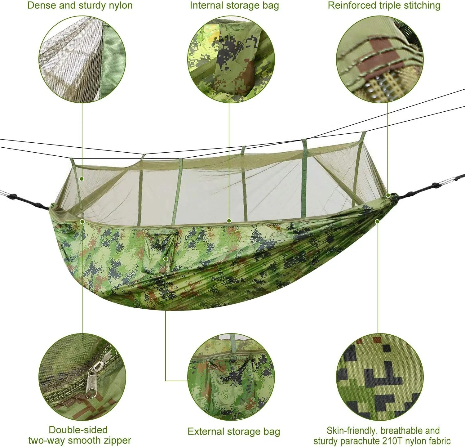 Camping Hammock with Mosquito Net f 2 Persons Hammock or Bed Outdoor 600Lbs Load Hiking Camping Hammock& Hanging Kit Portable Nylon Swing Hanging Bed, Patio, Camping and Travel/Blue