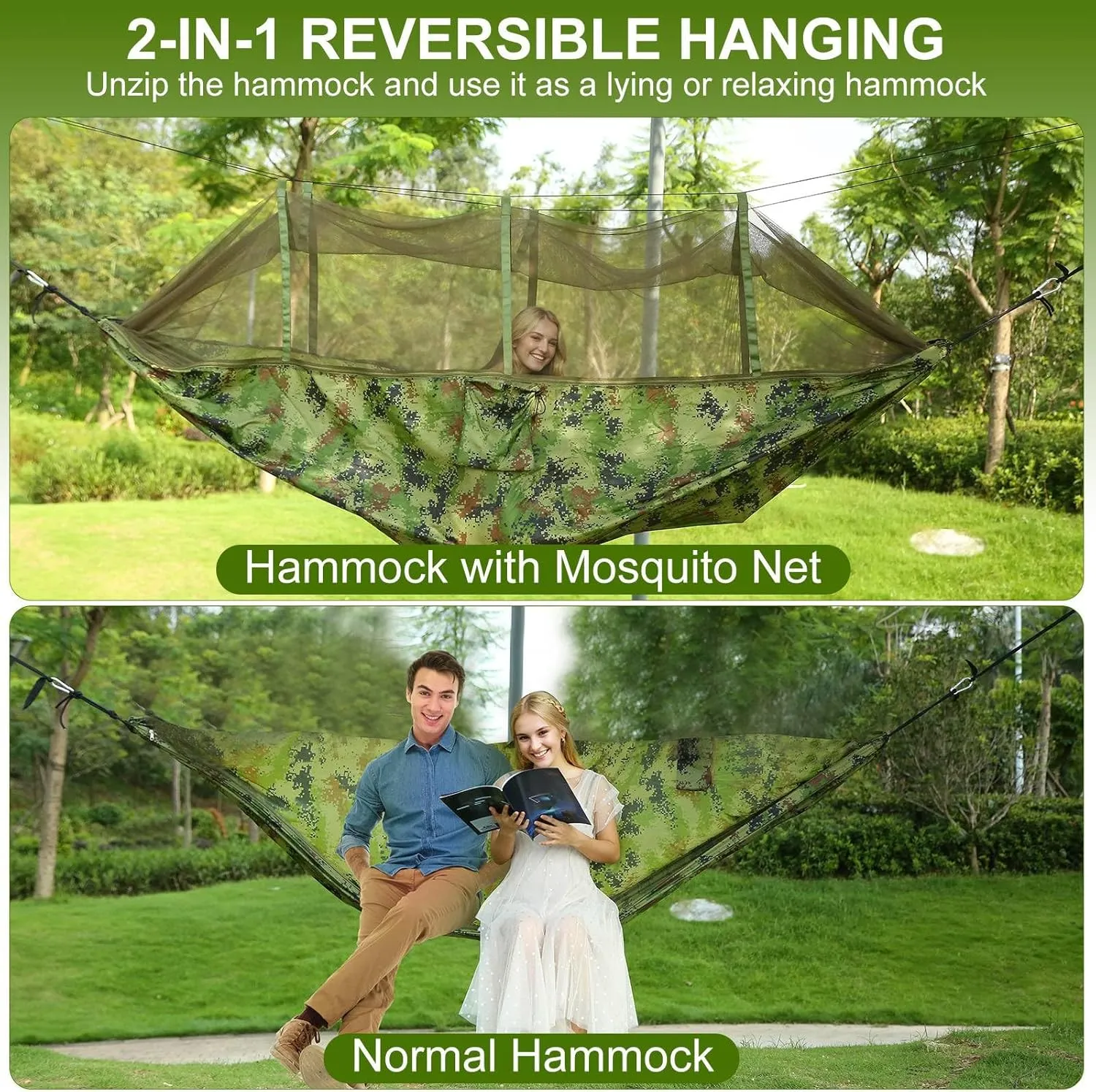 Camping Hammock with Mosquito Net f 2 Persons Hammock or Bed Outdoor 600Lbs Load Hiking Camping Hammock& Hanging Kit Portable Nylon Swing Hanging Bed, Patio, Camping and Travel/Blue