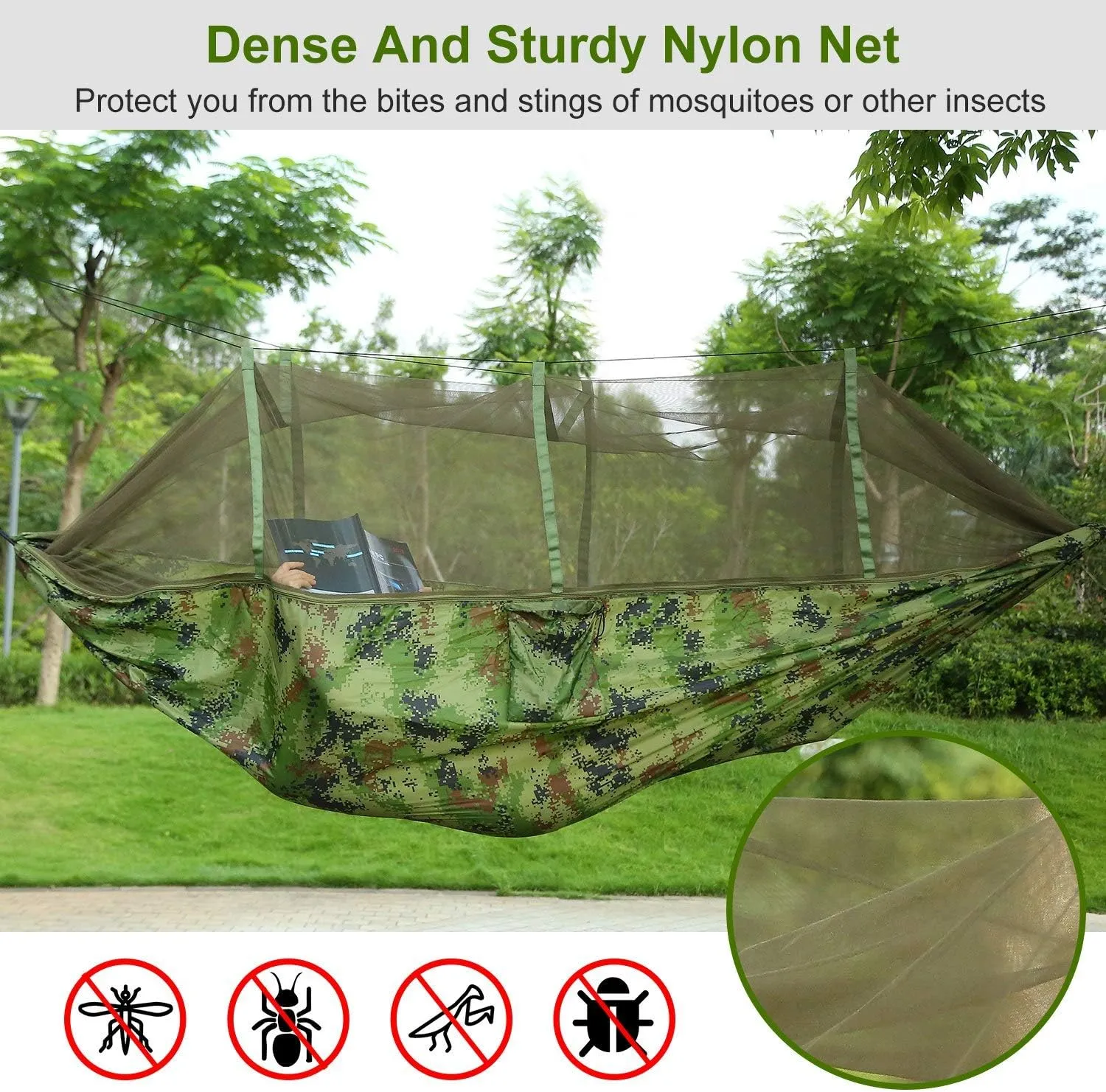 Camping Hammock with Mosquito Net f 2 Persons Hammock or Bed Outdoor 600Lbs Load Hiking Camping Hammock& Hanging Kit Portable Nylon Swing Hanging Bed, Patio, Camping and Travel/Blue