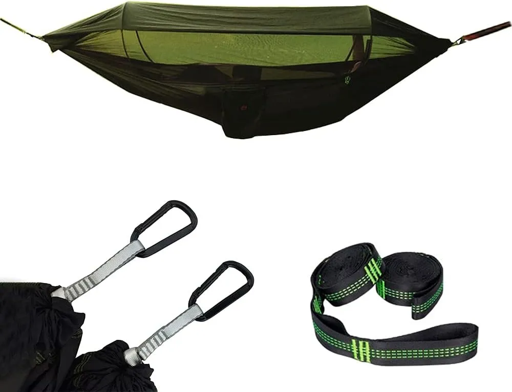 Camping Hammock with Mosquito/Bug Net with Rain Cover, Hanging Hammocks with Tree Straps, Portable Nylon Parachute Hammock Bed for Outdoor Travel,Backpacking,Backyard,Patio,Hiking,Yard,Beach,Gift