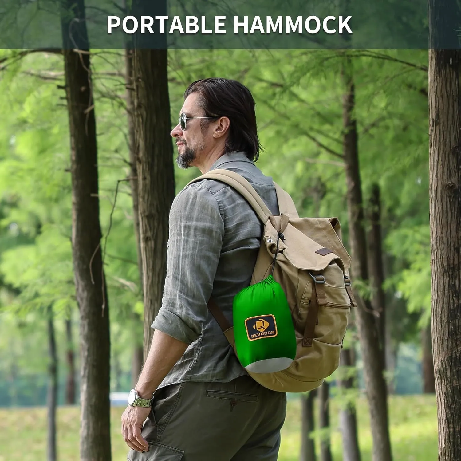 Camping Hammock with Net,Portable Lightweight Double Hammocks with Tree Straps and Solid D-Shape Carabiners,Parachute Nylon Hammock for Backpacking Beach Backyard Patio Hiking Green&Grey