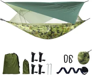 Camping Hammock with Rain Fly and Bug Net Hammock with Mosquito Net Portable Hammock and Canopy Hanging Hammock for 2 Person Hammocks for Trees Lightweight Hammock(Camouflage)