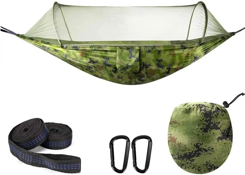 Camping Hammock with Rain Fly and Bug Net Hammock with Mosquito Net Portable Hammock and Canopy Hanging Hammock for 2 Person Hammocks for Trees Lightweight Hammock(Camouflage)