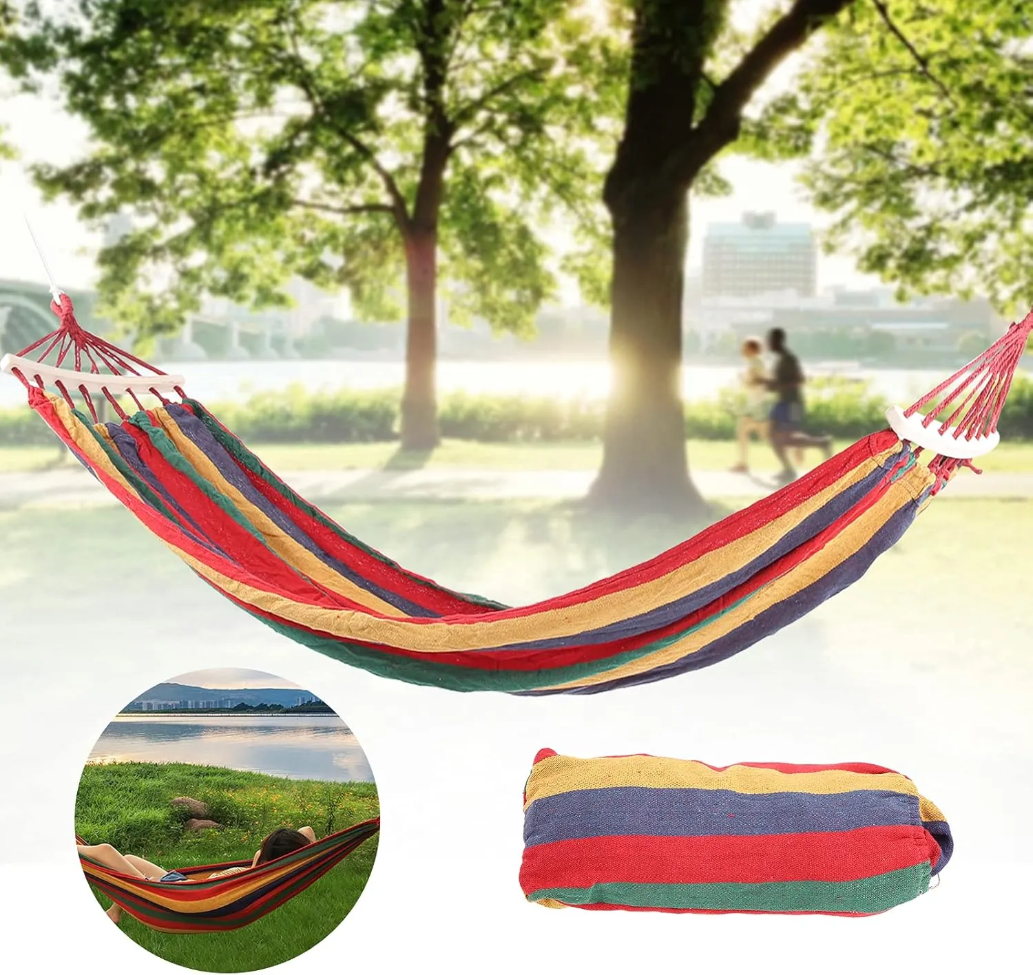 Camping Hammock,Large Woven Hammock Garden Swing with Hardwood Spreader Bar,Portable Camping Hammock Outdoor Travel Hammock,for Outdoor Summer Camping (Red)