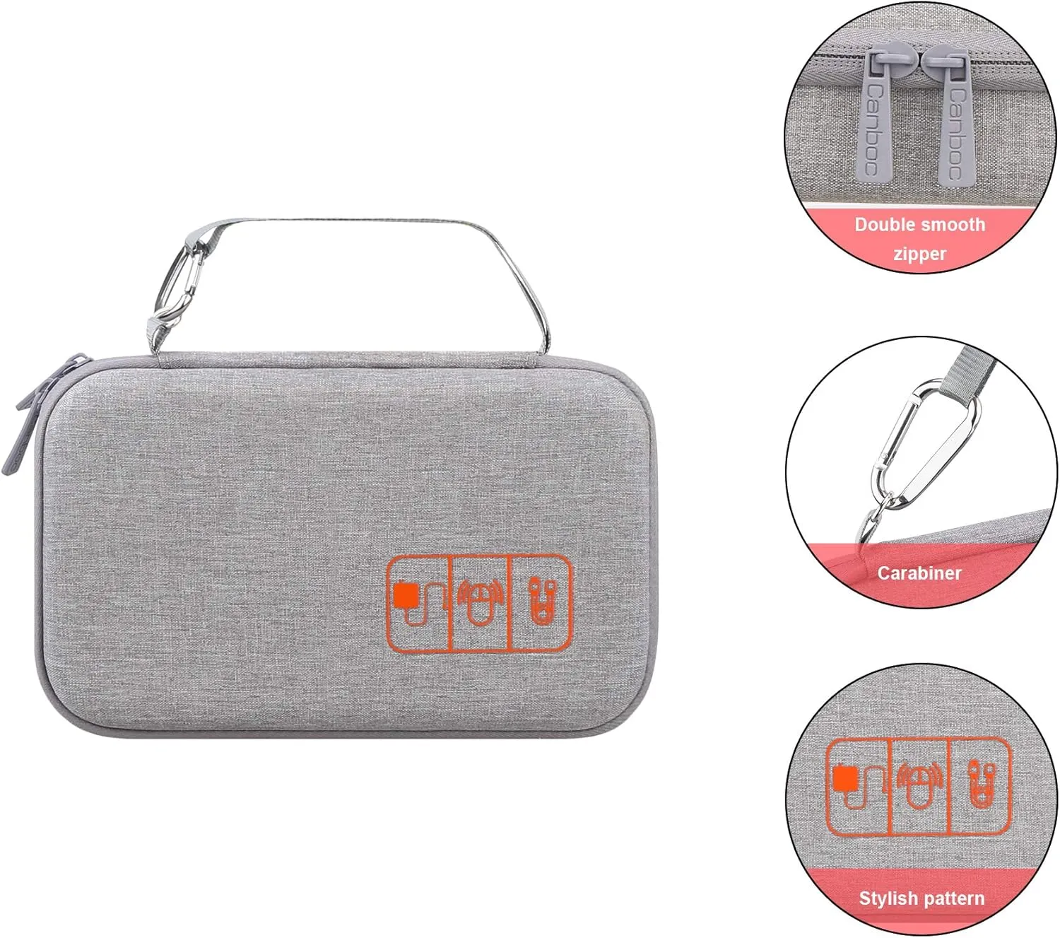 Canboc Hard Electronic Organizer Travel Case Electronics Accessories Cable Gadget Wire Storage Bag Double Layer Shockproof Box for Charger, Cord, Flash Drive, Apple Pencil, Power Bank, Grey
