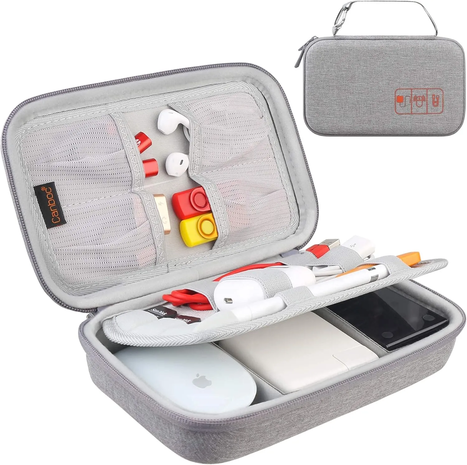 Canboc Hard Electronic Organizer Travel Case Electronics Accessories Cable Gadget Wire Storage Bag Double Layer Shockproof Box for Charger, Cord, Flash Drive, Apple Pencil, Power Bank, Grey