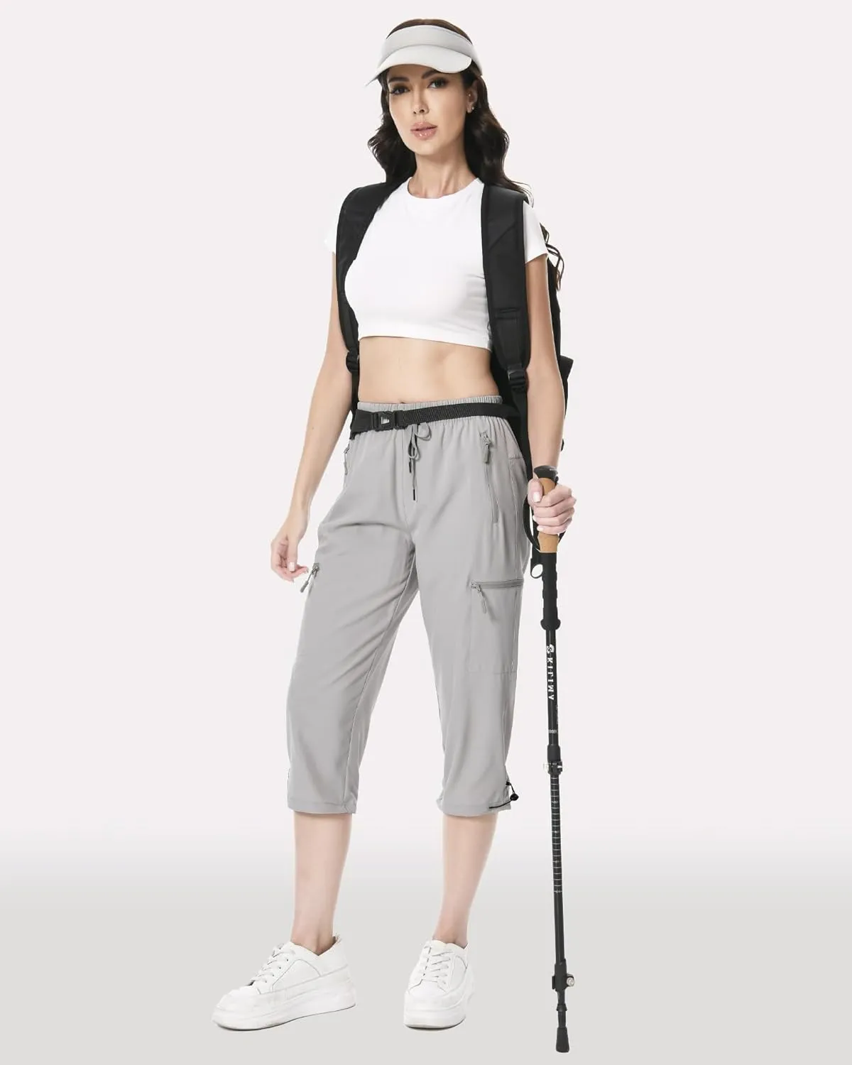 Capri Pants for Women Lightweight Quick Dry Cargo Hiking Pants Capris Joggers Summer with Zipper Pockets