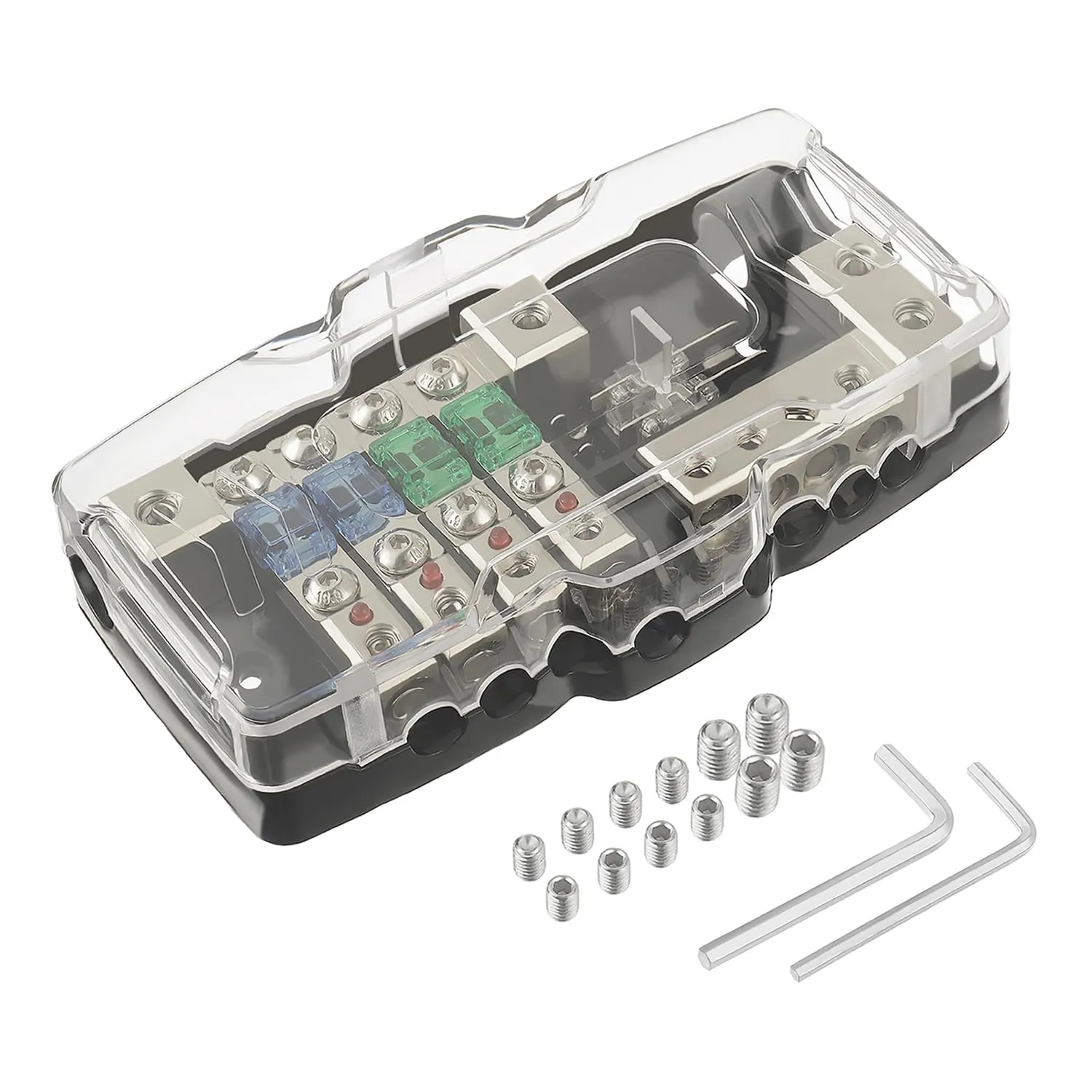 Car Audio Distribution Block Fuse Holder 4 Way MIDI (Mini-ANL) Fuse Block 0/4 Gauge with Red Indicator for AMP or Stereo Audio System of Auto UTV Boat