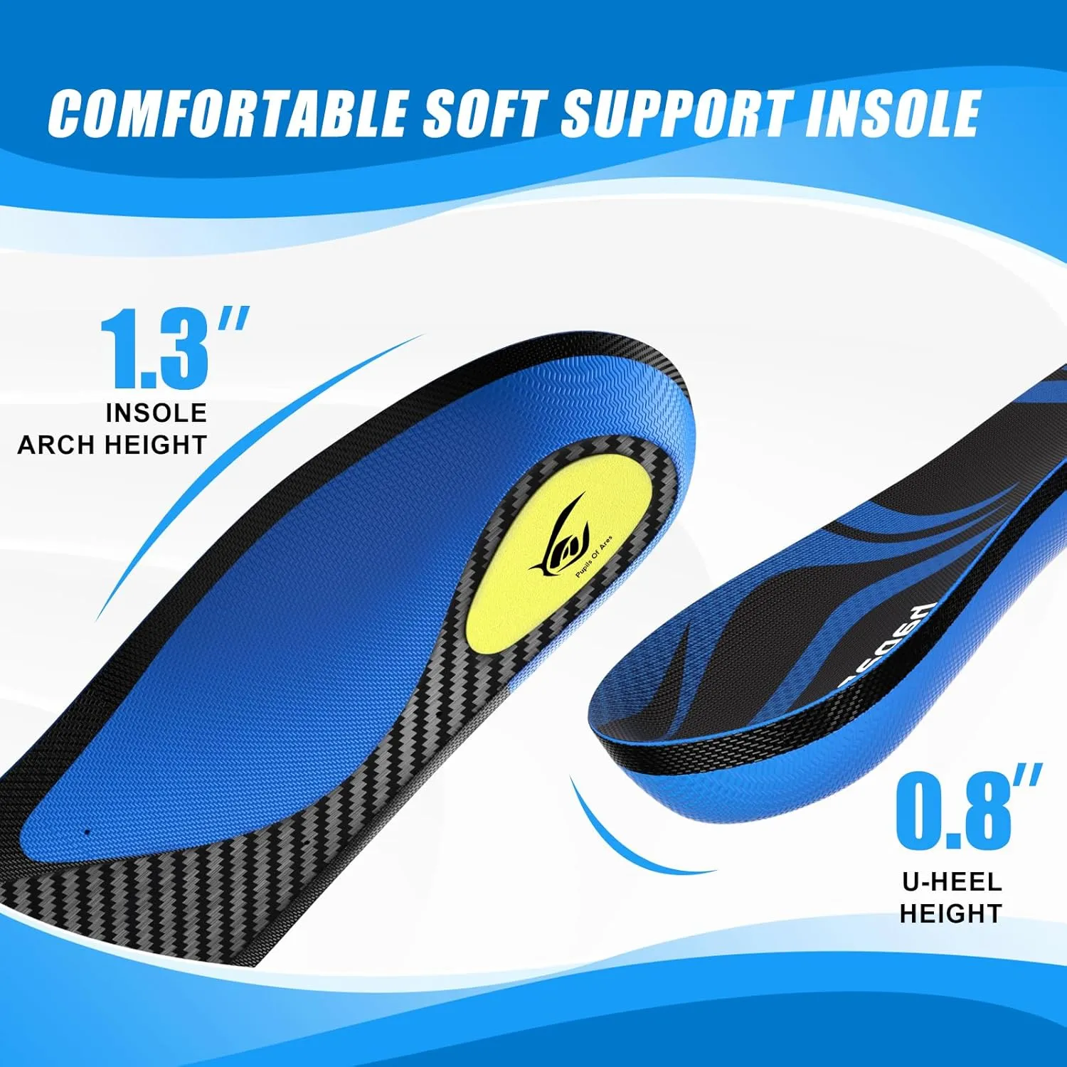 Carbon Fiber Insole with Arch Support for Long Periods of Standing, Jogging, Hiking and Other Outdoor Sports, as Well as a Work Boot Insole. (Blue, M：8.5/9丨W：9.5/10（280mm）)