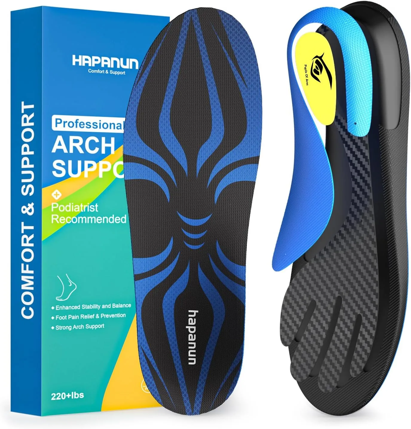 Carbon Fiber Insole with Arch Support for Long Periods of Standing, Jogging, Hiking and Other Outdoor Sports, as Well as a Work Boot Insole. (Blue, M：9.5/10丨W：10.5/11（290mm）)