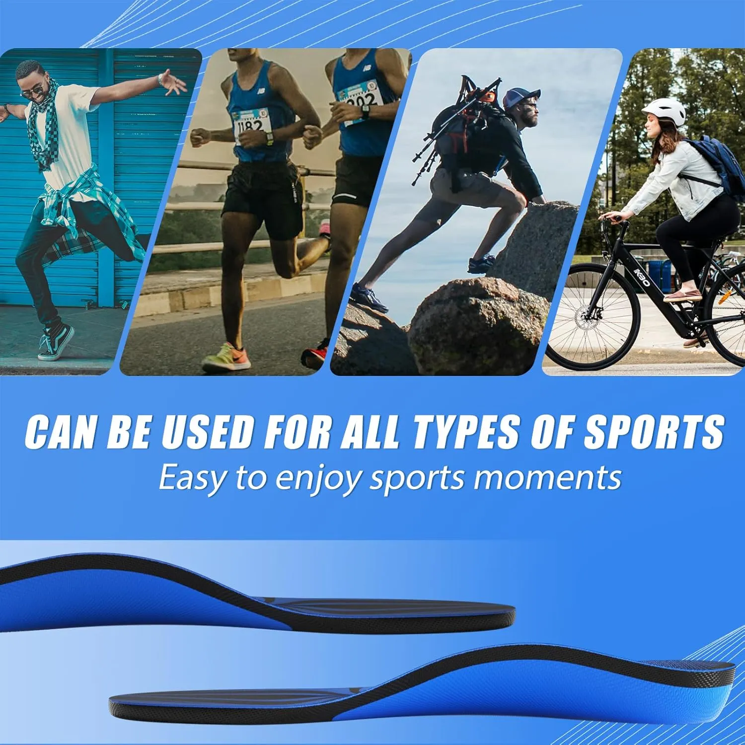 Carbon Fiber Insole with Arch Support for Long Periods of Standing, Jogging, Hiking and Other Outdoor Sports, as Well as a Work Boot Insole. (Blue, M：9.5/10丨W：10.5/11（290mm）)